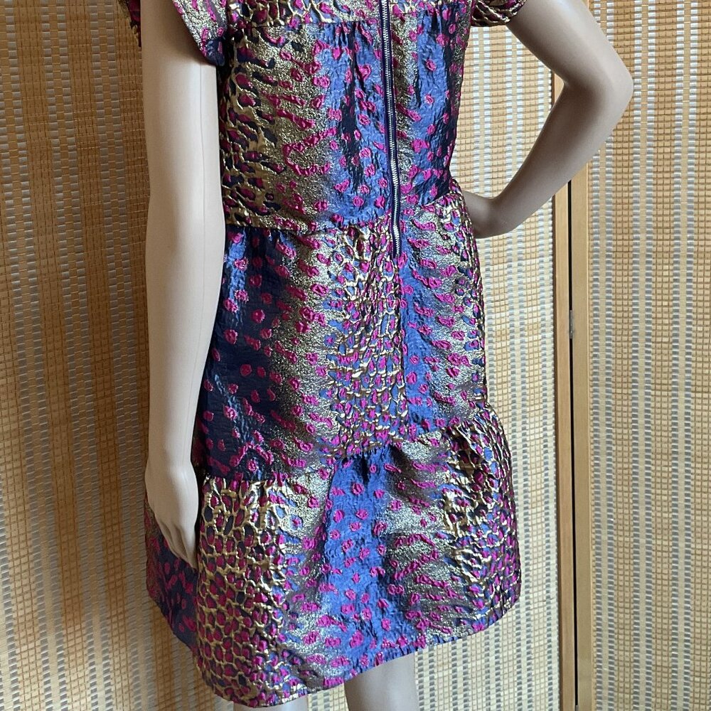 NWOT! THML Metallic Textured Wildcat Mini Dress Pink Gold Flutter Sleeve Small - Picture 9 of 16